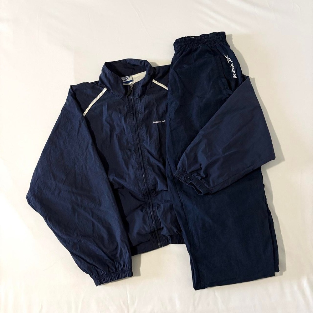 Reebok Windbreaker Tracksuit Set Women L M Navy Blue Vintage Y2K Nylon